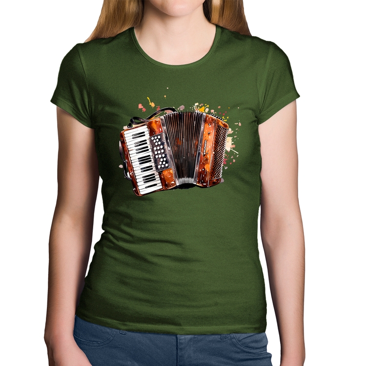 Baby Look Algodão Acordeon Sanfona - Musgo