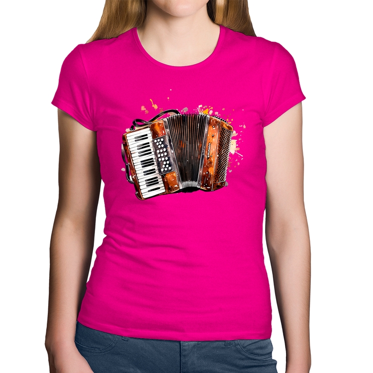 Baby Look Algodão Acordeon Sanfona - Rosa