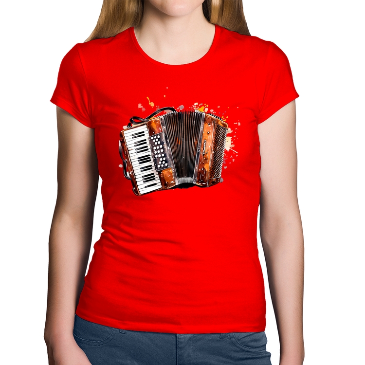 Baby Look Algodão Acordeon Sanfona - Vermelha