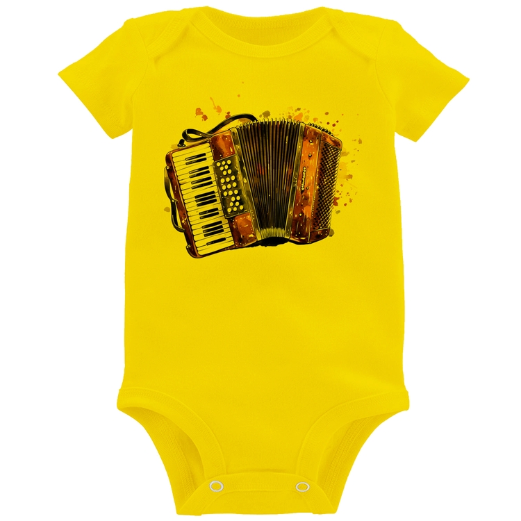 Body Bebê Acordeon Sanfona - Amarelo