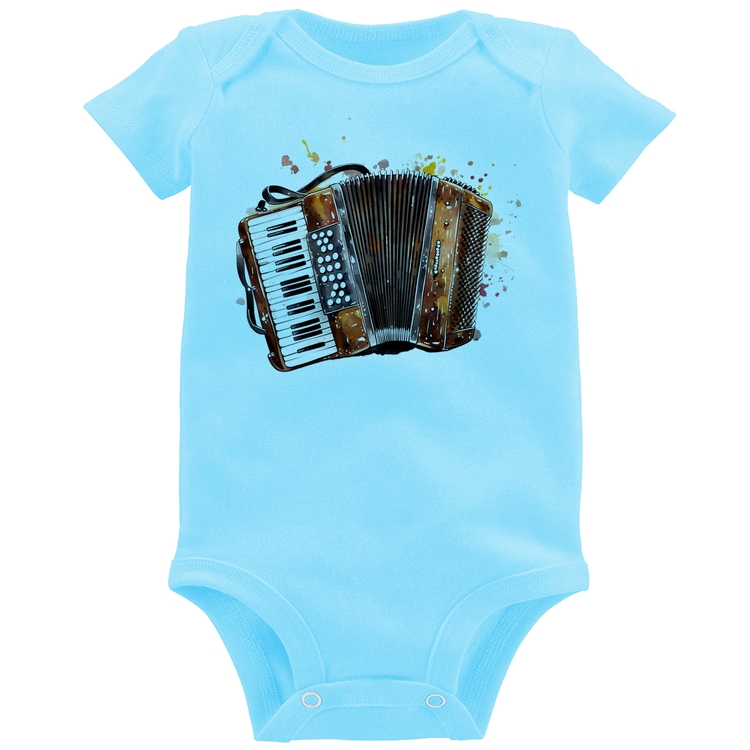 Body Bebê Acordeon Sanfona - Azul Bebê