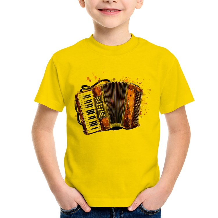 Camiseta Infantil Acordeon Sanfona - Amarela