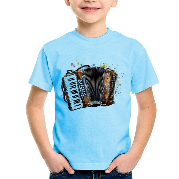 Camiseta Infantil Acordeon Sanfona - Azul Bebê