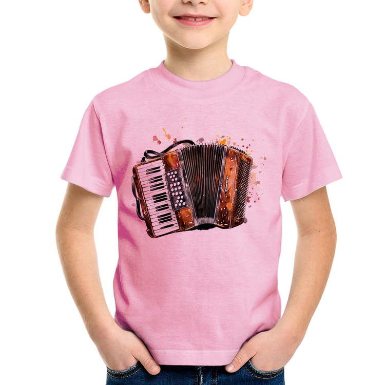 Camiseta Infantil Acordeon Sanfona - Rosa Bebê
