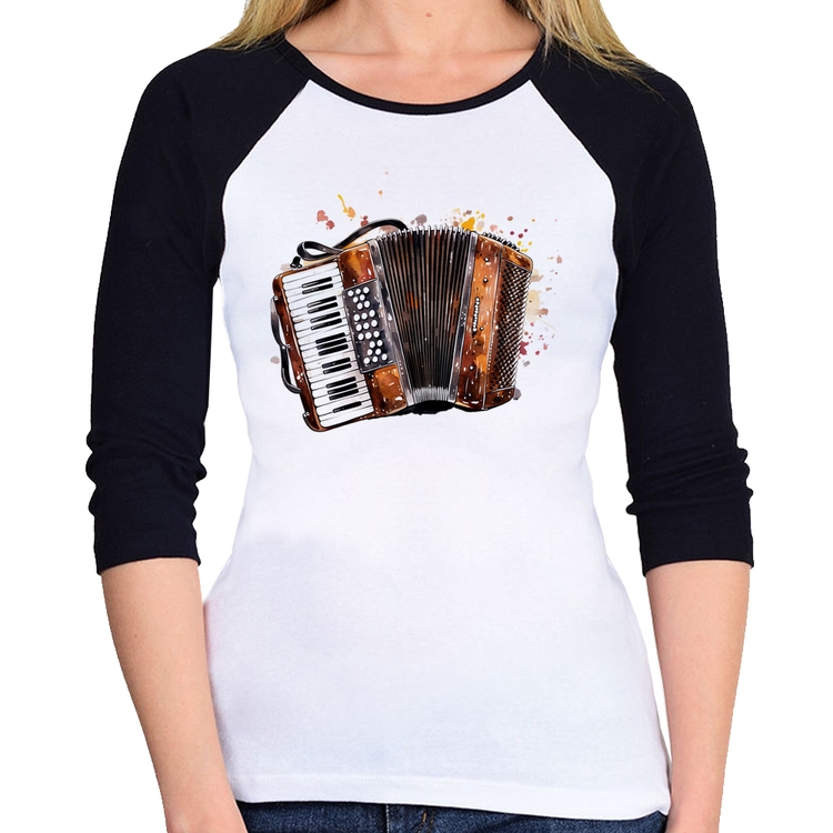 Baby Look Raglan Acordeon Sanfona Manga 3/4