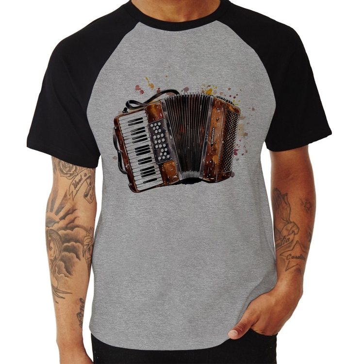 Camiseta Raglan Acordeon Sanfona - Cinza/Preto
