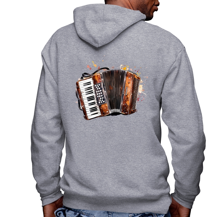 Blusa Moletom Acordeon Sanfona Masculina com Capuz e Zíper - Mescla