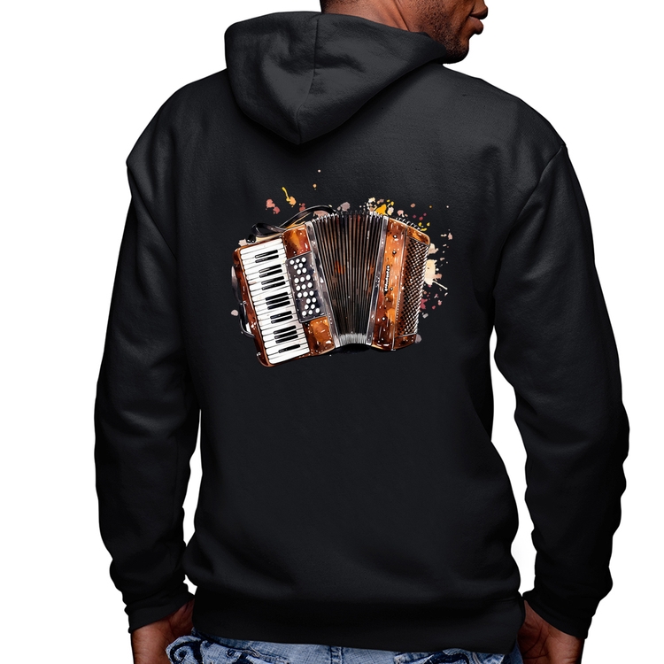 Blusa Moletom Acordeon Sanfona Masculina com Capuz e Zíper