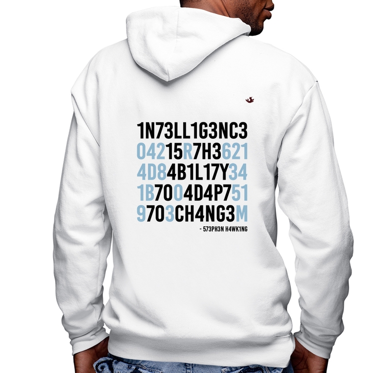 Blusa Moletom Adapt to change Masculina com Capuz e Zíper - Branca