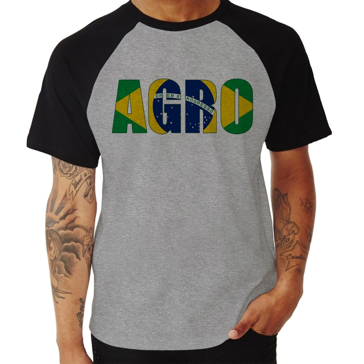 Camiseta Raglan Agro Brasil Rural - Cinza/Preto