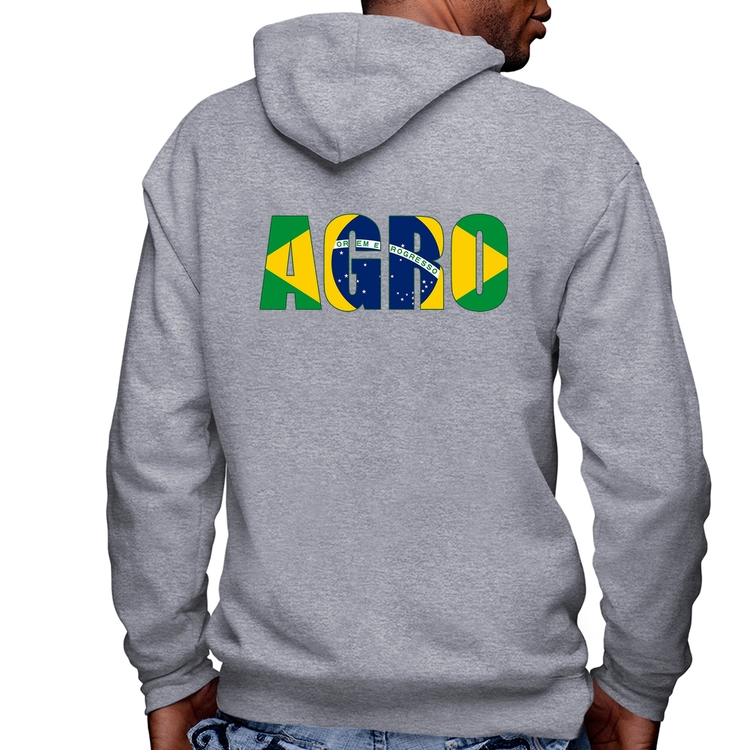 Blusa Moletom Agro Brasil Rural Masculina com Capuz e Zíper - Mescla