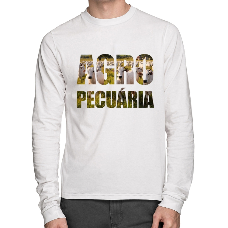 Camiseta Algodão Agro Pecuária Boi Nelore Manga Longa - Branca