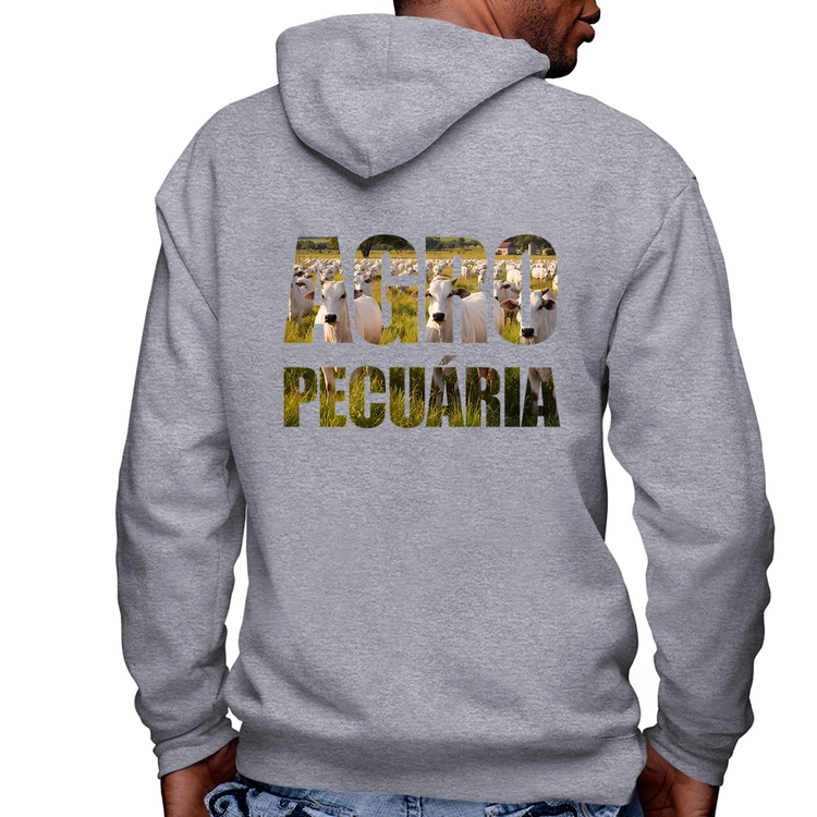 Blusa Moletom Agro Pecuária Boi Nelore Masculina com Capuz e Zíper - Mescla