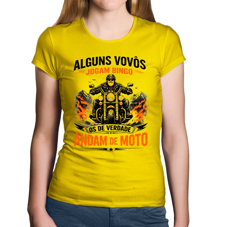 Baby Look Algodão Alguns vovôs jogam bingo, os de verdade andam de moto - Amarela