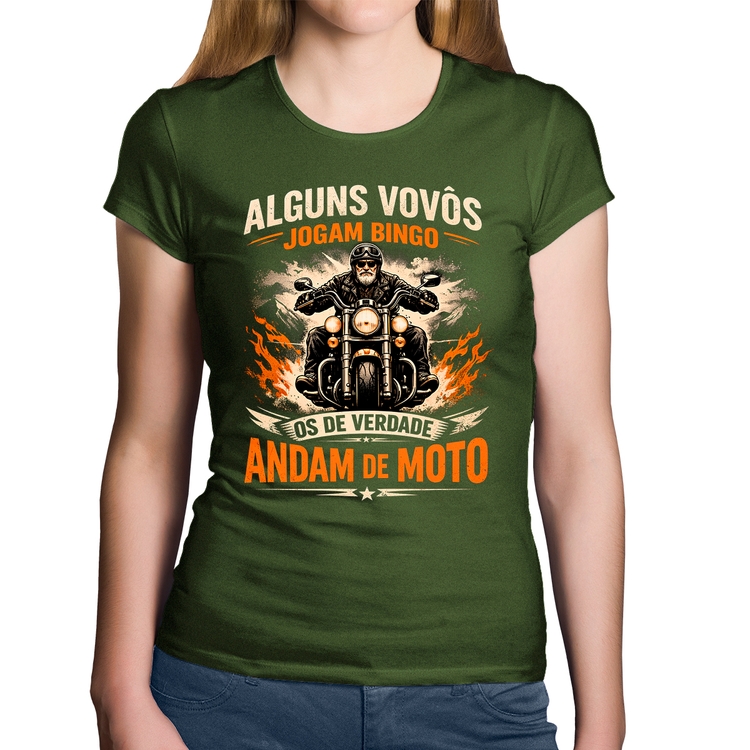 Baby Look Algodão Alguns vovôs jogam bingo, os de verdade andam de moto - Musgo