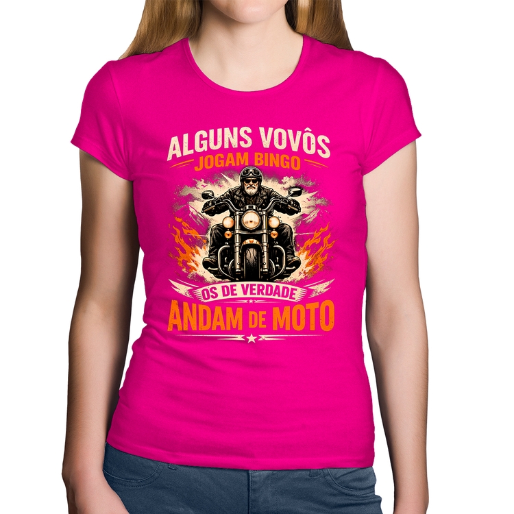 Baby Look Algodão Alguns vovôs jogam bingo, os de verdade andam de moto - Rosa