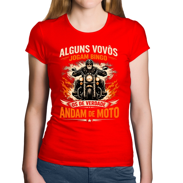 Baby Look Algodão Alguns vovôs jogam bingo, os de verdade andam de moto - Vermelha