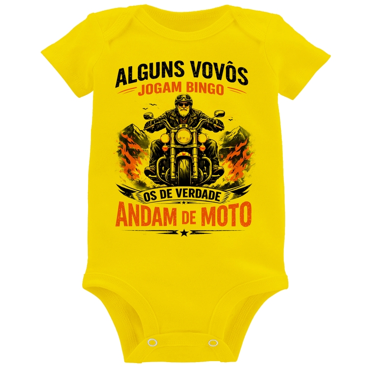 Body Bebê Alguns vovôs jogam bingo, os de verdade andam de moto - Amarelo
