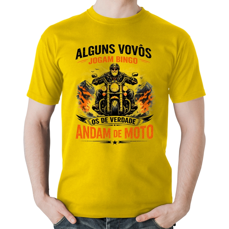 Camiseta Algodão Alguns vovôs jogam bingo, os de verdade andam de moto - Amarela