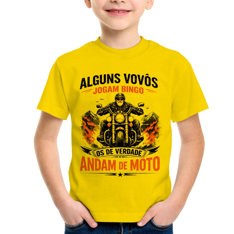Camiseta Infantil Alguns vovôs jogam bingo, os de verdade andam de moto - Amarela