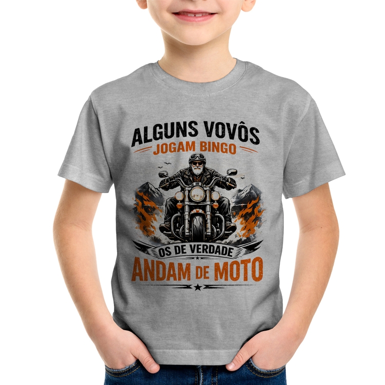 Camiseta Infantil Alguns vovôs jogam bingo, os de verdade andam de moto - Cinza