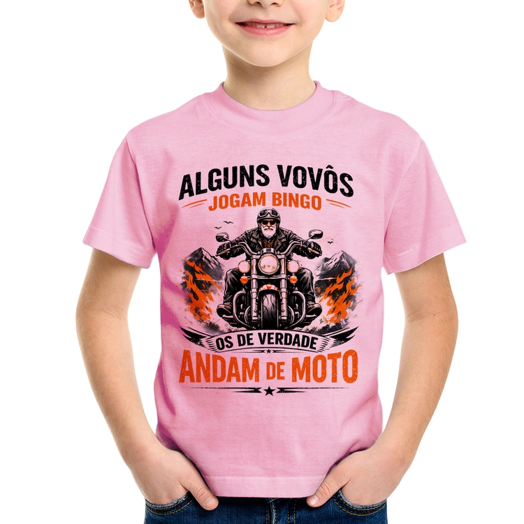 Camiseta Infantil Alguns vovôs jogam bingo, os de verdade andam de moto - Rosa Bebê