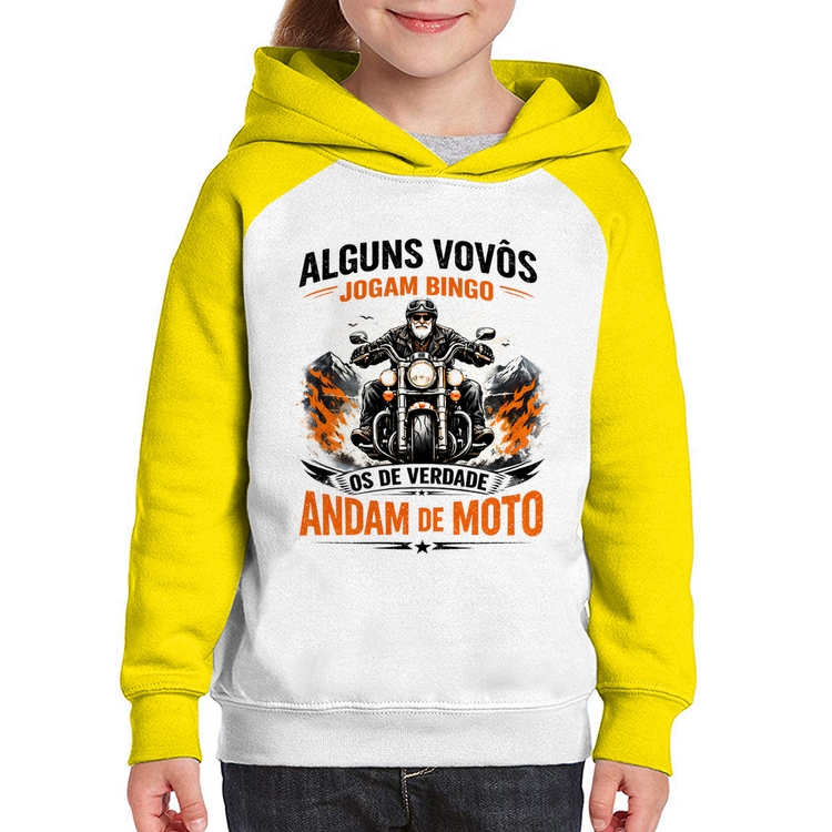 Moletom Infantil Alguns vovôs jogam bingo, os de verdade andam de moto - Branco/Amarelo