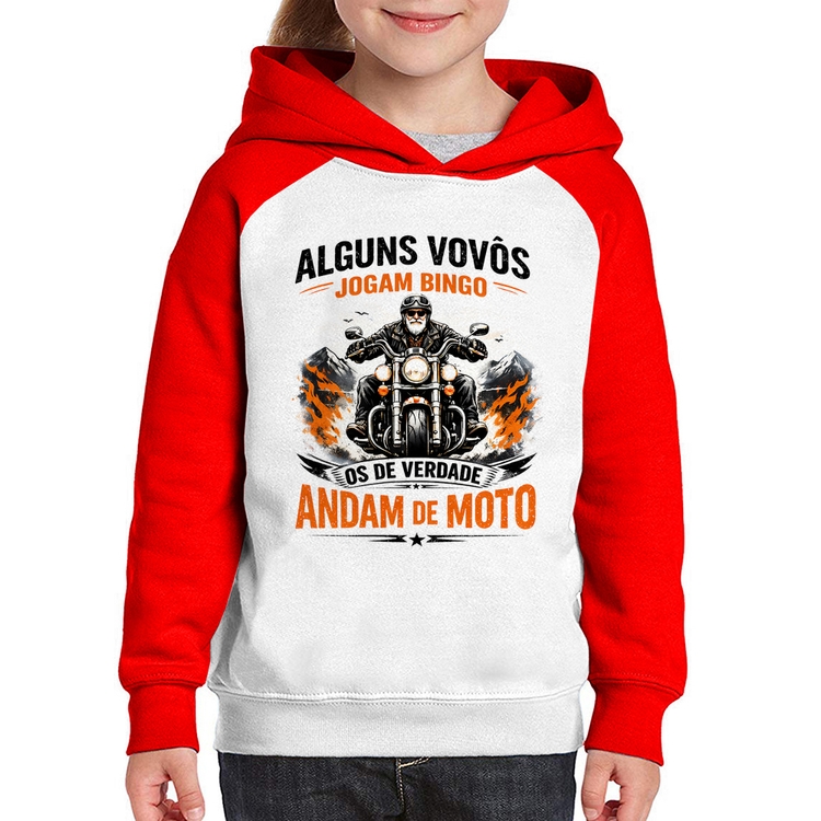 Moletom Infantil Alguns vovôs jogam bingo, os de verdade andam de moto - Branco/Vermelho