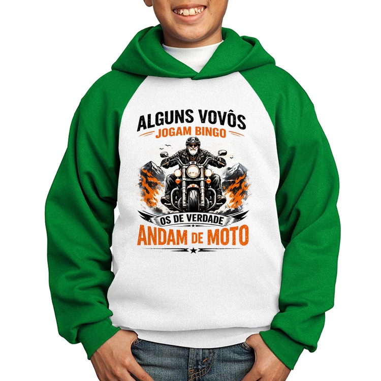 Moletom Infantil Alguns vovôs jogam bingo, os de verdade andam de moto - Branco/Verde