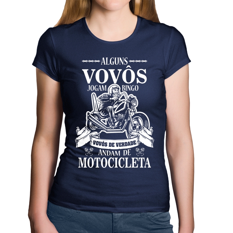 Baby Look Algodão Alguns vovôs jogam bingo, vovôs de verdade andam de motocicleta - Marinho