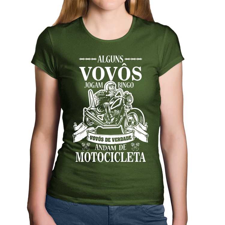 Baby Look Algodão Alguns vovôs jogam bingo, vovôs de verdade andam de motocicleta - Musgo