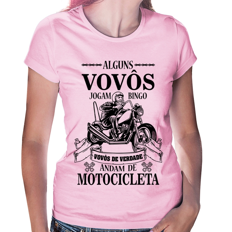 Baby Look Alguns vovôs jogam bingo, vovôs de verdade andam de motocicleta - Rosa Bebê