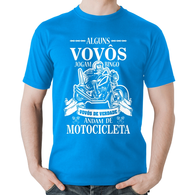 Camiseta Algodão Alguns vovôs jogam bingo, vovôs de verdade andam de motocicleta - Azul