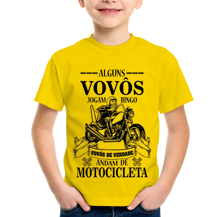 Camiseta Infantil Alguns vovôs jogam bingo, vovôs de verdade andam de motocicleta - Amarela