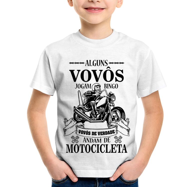 Camiseta Infantil Alguns vovôs jogam bingo, vovôs de verdade andam de motocicleta