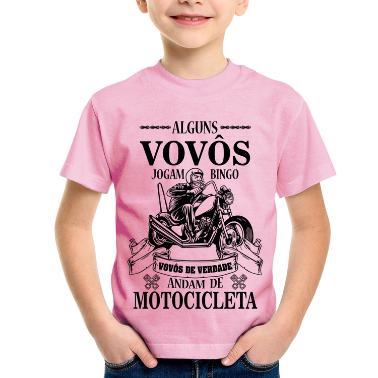 Camiseta Infantil Alguns vovôs jogam bingo, vovôs de verdade andam de motocicleta - Rosa Bebê