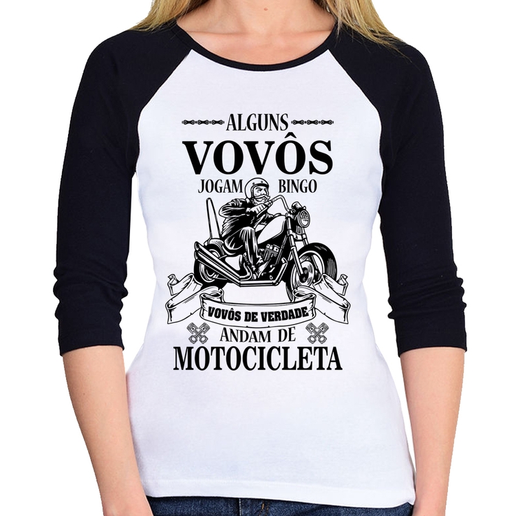 Baby Look Raglan Alguns vovôs jogam bingo, vovôs de verdade andam de motocicleta Manga 3/4