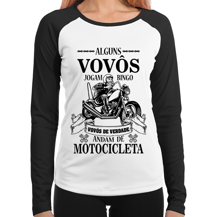 Baby Look Raglan Alguns vovôs jogam bingo, vovôs de verdade andam de motocicleta Manga Longa