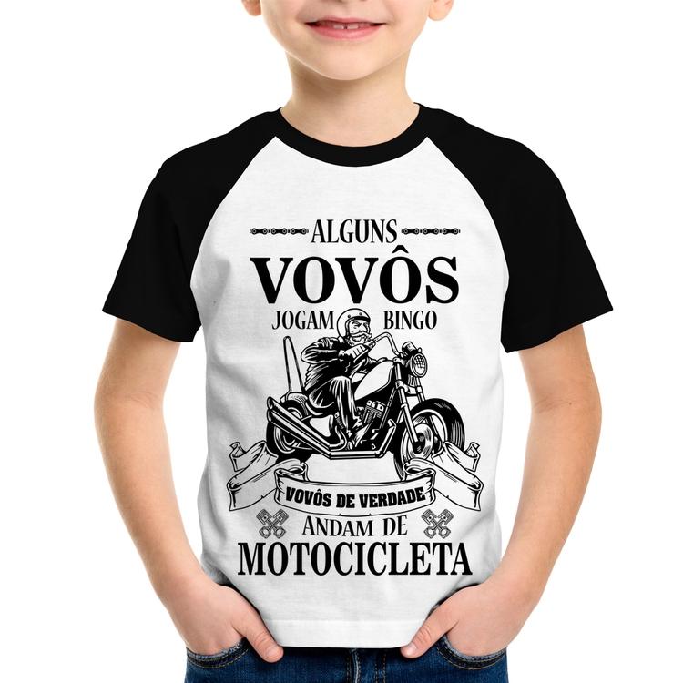 Camiseta Raglan Infantil Alguns vovôs jogam bingo, vovôs de verdade andam de motocicleta
