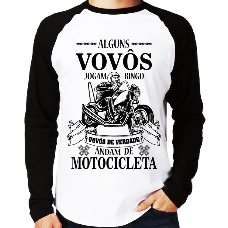 Camiseta Raglan Alguns vovôs jogam bingo, vovôs de verdade andam de motocicleta Manga Longa