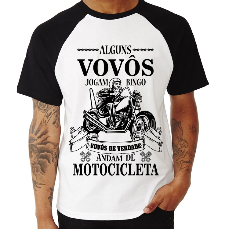 Camiseta Raglan Alguns vovôs jogam bingo, vovôs de verdade andam de motocicleta