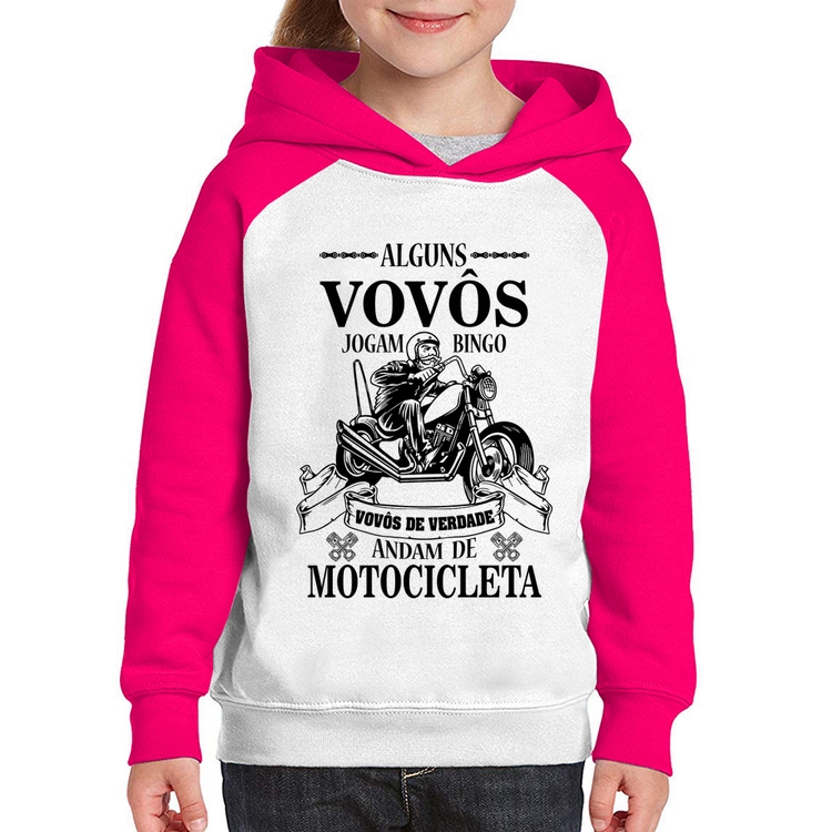 Moletom Infantil Alguns vovôs jogam bingo, vovôs de verdade andam de motocicleta - Branco/Rosa