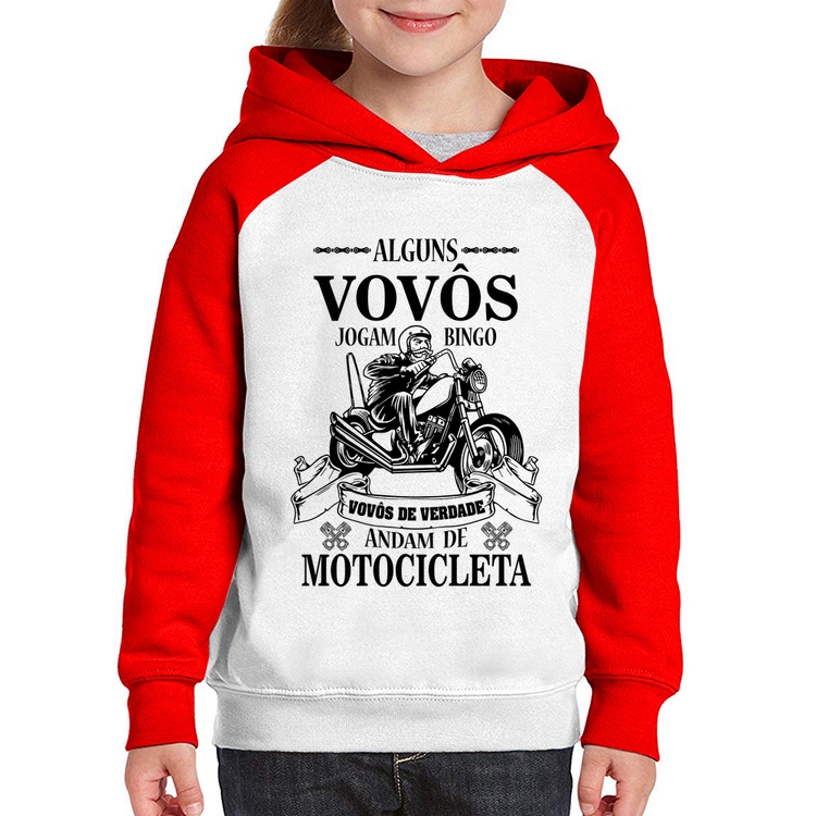 Moletom Infantil Alguns vovôs jogam bingo, vovôs de verdade andam de motocicleta - Branco/Vermelho
