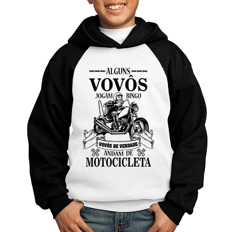 Moletom Infantil Alguns vovôs jogam bingo, vovôs de verdade andam de motocicleta - Branco/Preto