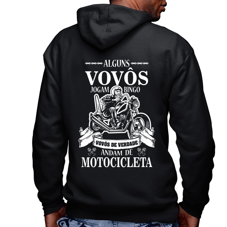 Blusa Moletom Alguns vovôs jogam bingo, vovôs de verdade andam de motocicleta Masculina com Capuz e Zíper