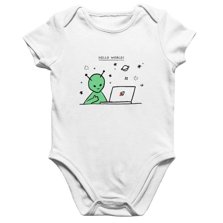 Body Bebê Algodão Alien Hello World! - Branco