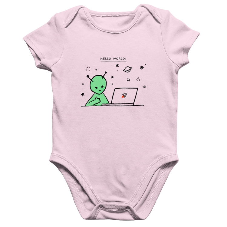 Body Bebê Algodão Alien Hello World! - Rosa Bebê