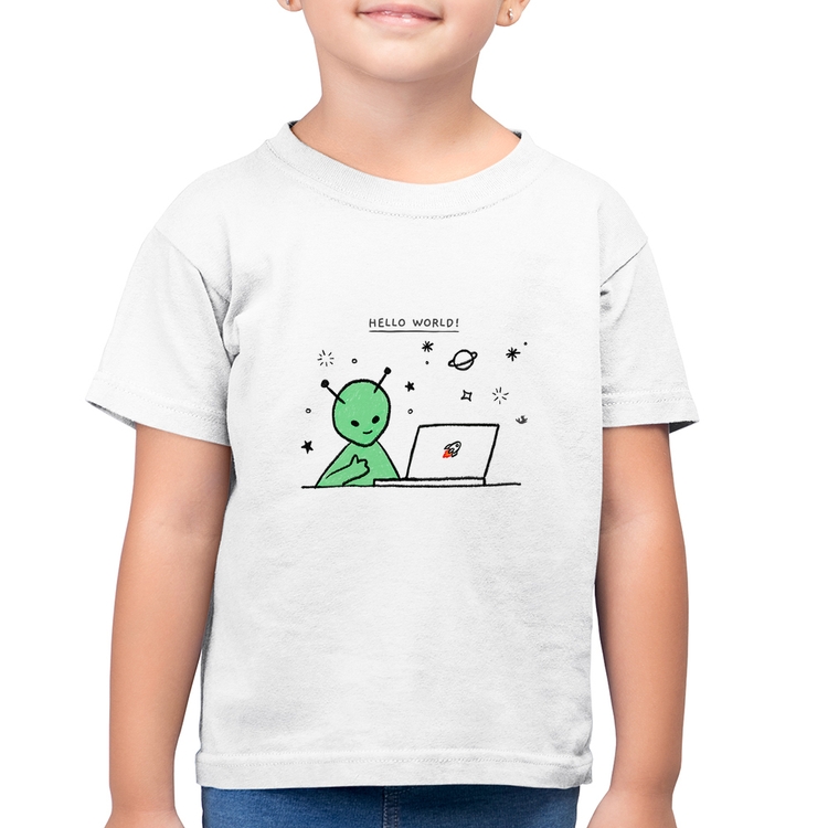 Camiseta Algodão Infantil Alien Hello World!
