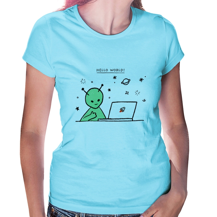 Baby Look Alien Hello World! - Azul Bebê