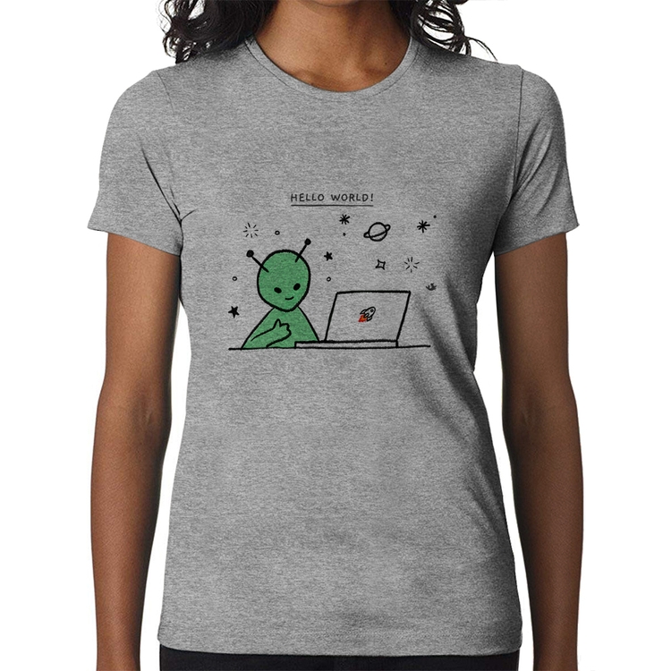 Baby Look Alien Hello World! - Cinza